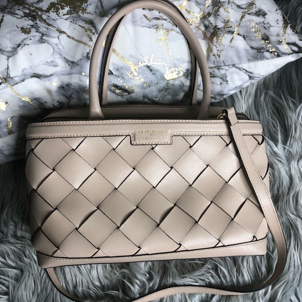 Genuine Iacucci tan leather woven satchel